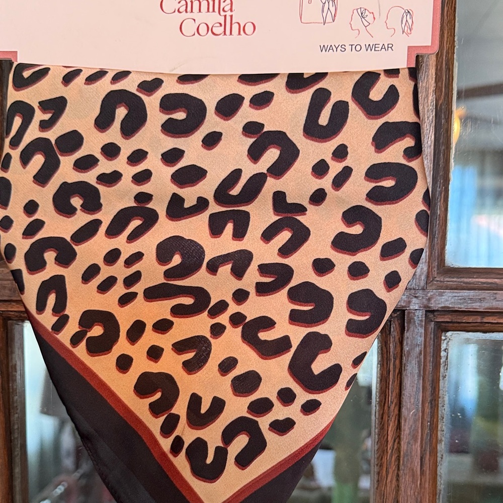 Camila Coelho Leopard Print Square Scarf Tan Black Animal Print Headscarf NEW